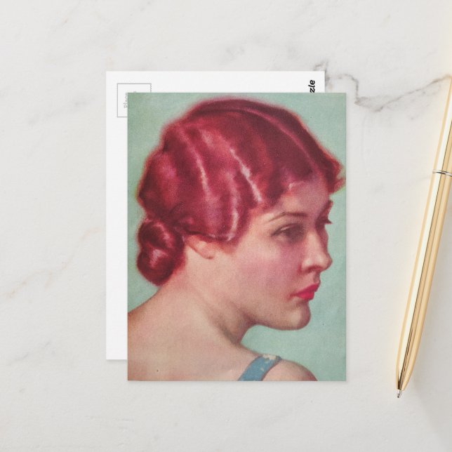 A Gorgeous Woman in 1930 With Red Hair Postkarte (Vorderseite/Rückseite Beispiel)