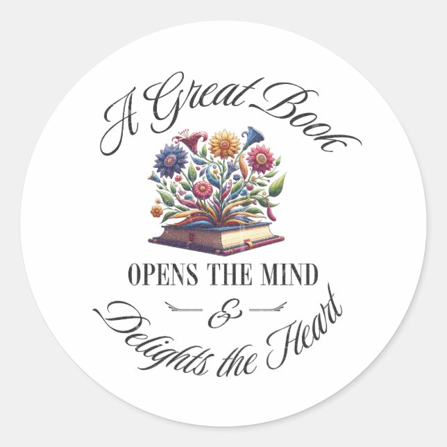 A Great Book Delights Floral  Runder Aufkleber (Vorderseite)