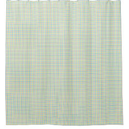 A green plaid shower curtain shown both flat duschvorhang