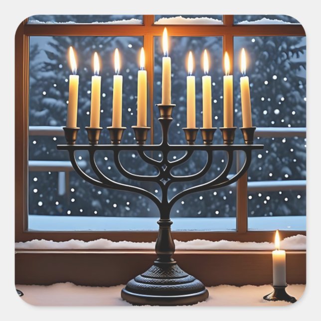 A Hanukkah Winter Night  Quadratischer Aufkleber (Vorderseite)