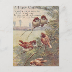 A HAPPY CHRISTMAS   (Seven nightingales on branch) Postkarte