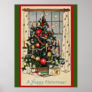 A Happy Christmas, vintage illustration,  Poster