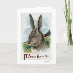 A Happy EastertideGray Rabbit Scene Feiertagskarte