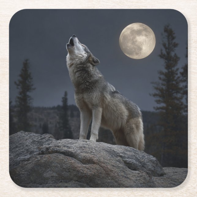 A Howling Wolf Rechteckiger Pappuntersetzer (Vorderseite)