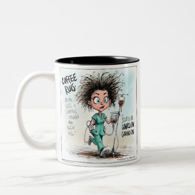  A Humorous Sketch on Healthcare Burnout Zweifarbige Tasse (Links)