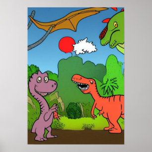 A.I. Cartoon-Dinosaurier spielen, Spaß Poster