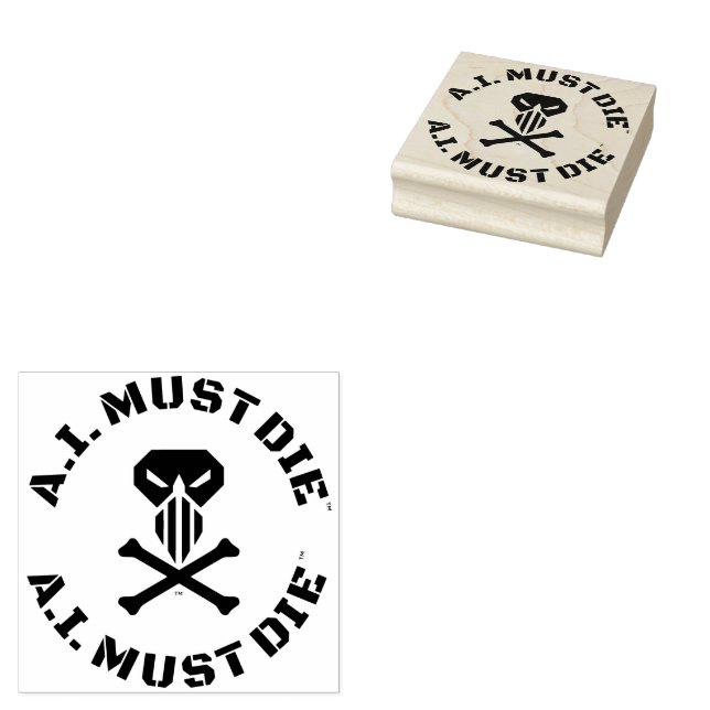 A.I. Must Die™ Logo (Militärischer Schriftart) Kau Gummistempel (Stempel)