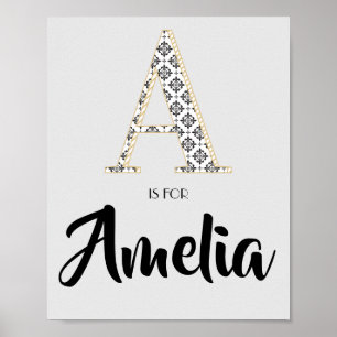 A is for Amelia Classic Modern Text Individuelle N Poster