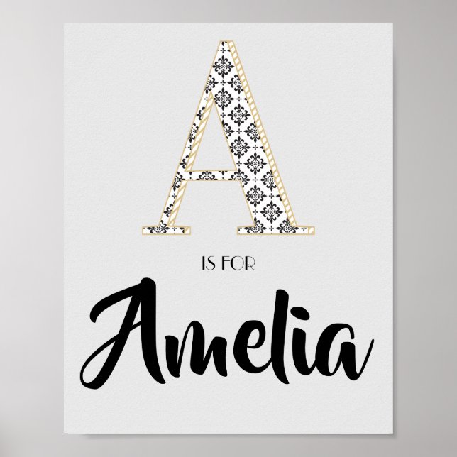 A is for Amelia Classic Modern Text Individuelle N Poster (Vorne)