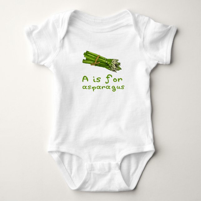 A is for ASPARAGUS Green Veggie Alphabet A Baby Strampler (Vorderseite)