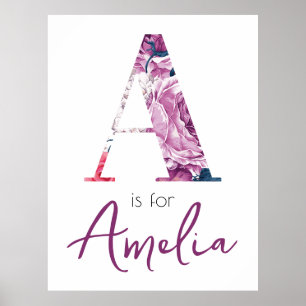 A ist für Amelia Baby Namen Enthüllung Floral Vint Poster