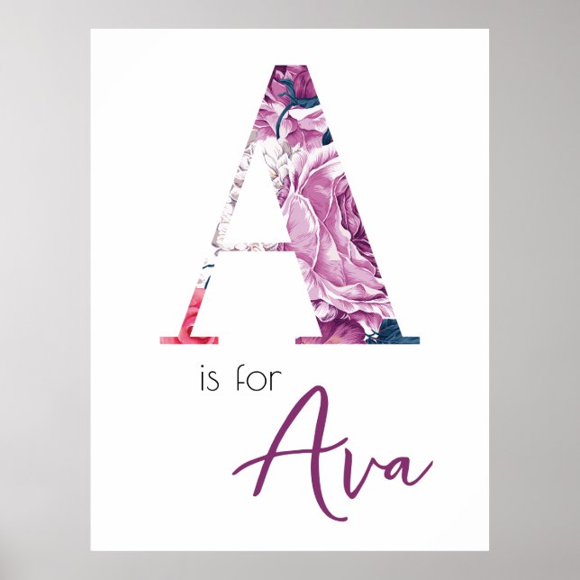 A ist für Ava Baby Name Reveal Floral Vintag Girl Poster (Vorne)