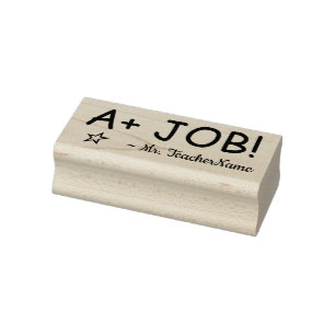 "A+ JOB!" + Name des Lehrers Rubber-Briefmarke Gummistempel