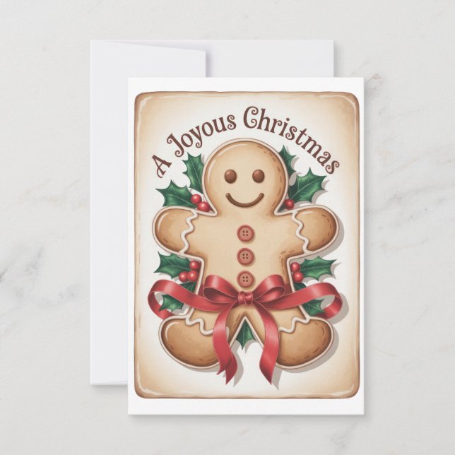 A Joyous Christmas" Gingerbread Man Vintage Card Einladung (Vorderseite)