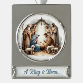 A King Is Born – Nativity Banner Christmas Design Banner-Ornament Silber