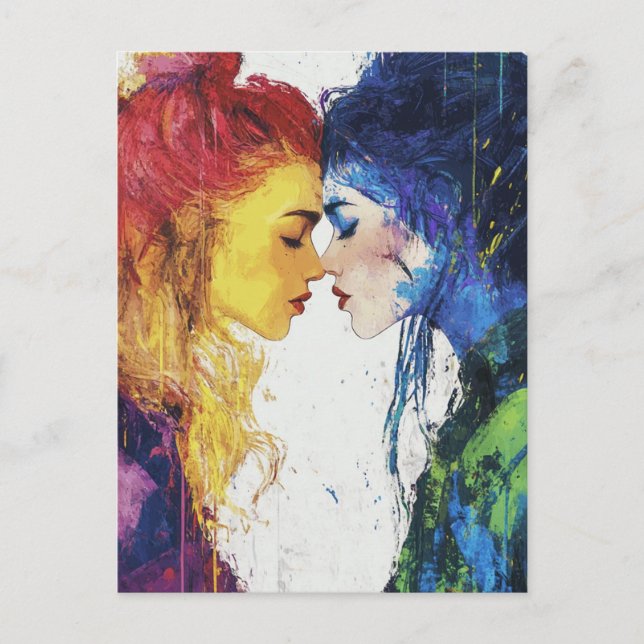 A Kiss Colorful Lesbian Couple Postkarte (Vorderseite)