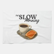 A kitchen towel with coffee and toast image