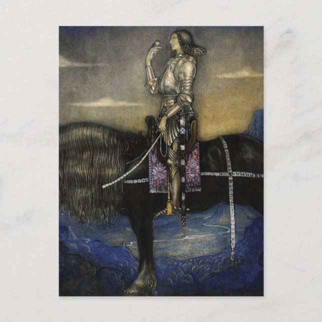 "A Knight Rode Up" Wasserfarbe von John Bauer Postkarte (Vorderseite)