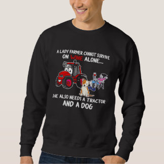A Lady Farmer Can t Survive On Wine Alone Tractor  Sweatshirt