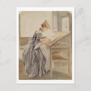 A Lady Kopying at a Zeichn Table, c.1760-70 (grap. Postkarte