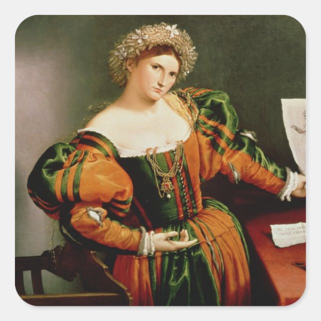 A Lady mit einem Zeichn von Lucretia, c.1530-33 Quadratischer Aufkleber (Vorderseite)