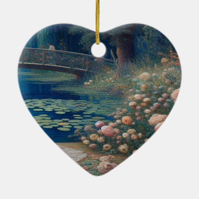 A Lake With Lily Pads and Flowers Valentine Tree Keramik Ornament (Hinten)