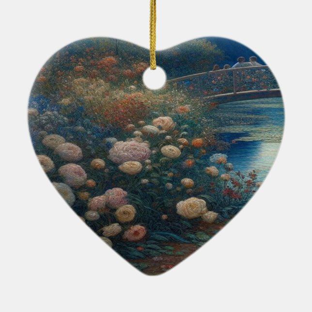 A Lake With Lily Pads and Flowers Valentine Tree Keramik Ornament (Hinten)