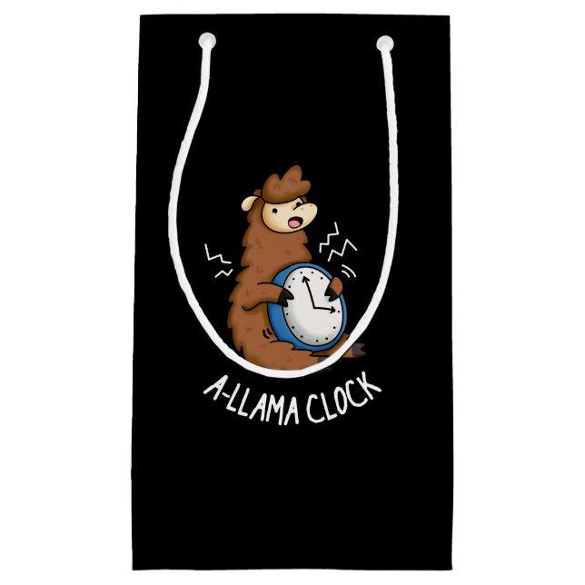 A-Lama Clock Funny Llama Pun Dark BG Kleine Geschenktüte (Vorderseite)