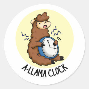 A-Lama Clock Funny Llama Pun Runder Aufkleber