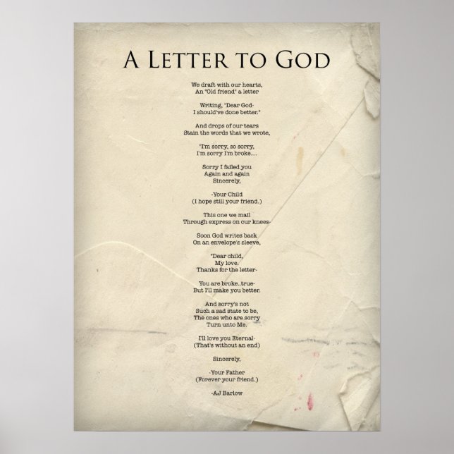 "A Letter to God" Religious Gedicht Poster Large (Vorne)