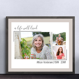A Life Well Lived Elegante Script 3 Foto Beerdigun Poster