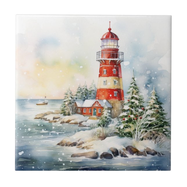 A Lighthouse in Winter Fliese (Vorderseite)