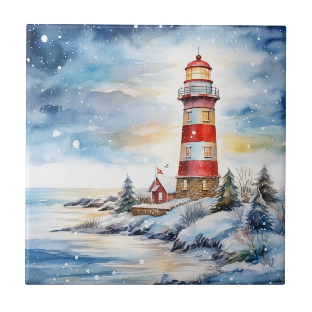 A Lighthouse in Winter Fliese (Vorderseite)
