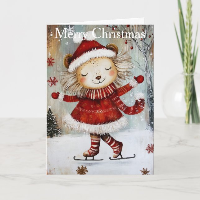 A Lion Ice Skating Feiertagskarte (Vorderseite)