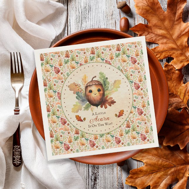 A Little Acorn Fall Baby Shower Serviette (Little Acorn Baby Shower paper napkins with autumn woodland watercolor design)