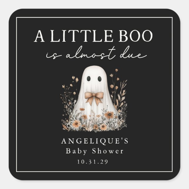 A Little Boo Ghost Wildflowers Baby Shower  Quadratischer Aufkleber (Vorderseite)