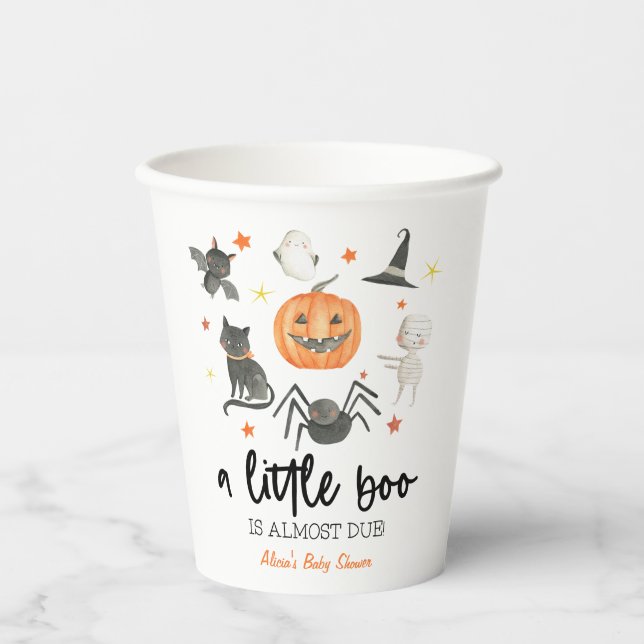 A Little Boo Is Almost Due! Baby Shower Halloween Pappbecher (Vorderseite)