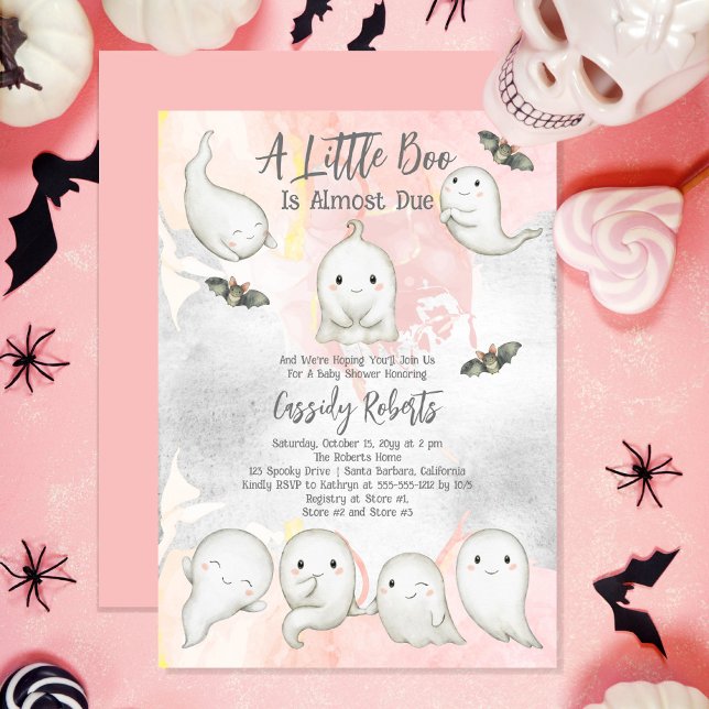 A Little Boo Is Almost Due Ghost Girl Baby Shower Einladung (Cute "A Little Boo Is Almost Due" Girl Baby Shower Invitation)