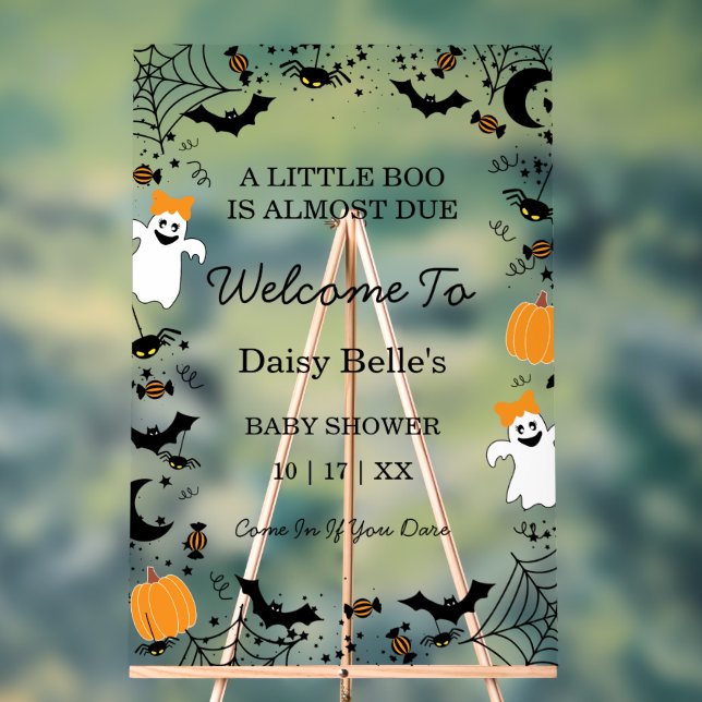 A Little Boo Is Almost Due Orange Girl Baby Shower Acrylschild (Neutral)