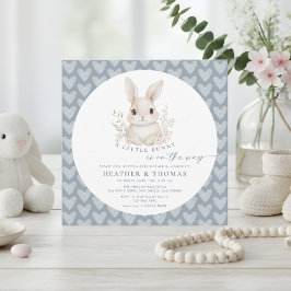 A Little Bunny Dusty Blue QR Code Baby Shower Einladung