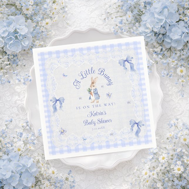 A Little Bunny Is On The Way Blue Baby Shower Serviette (Von Creator hochgeladen)