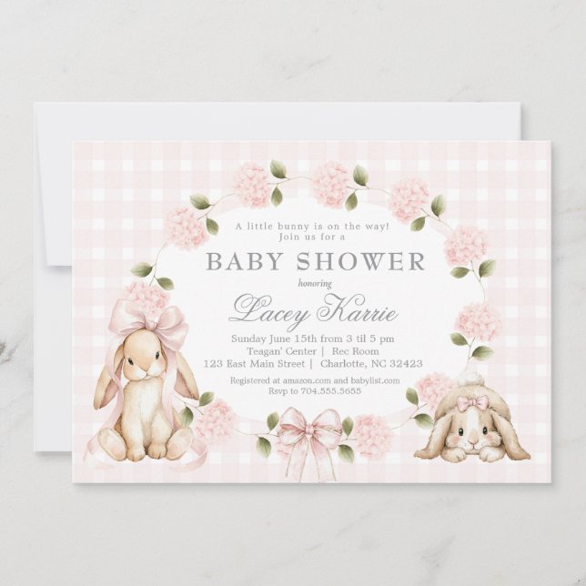 A little bunny is on the way, bunny baby shower einladung (Vorderseite)