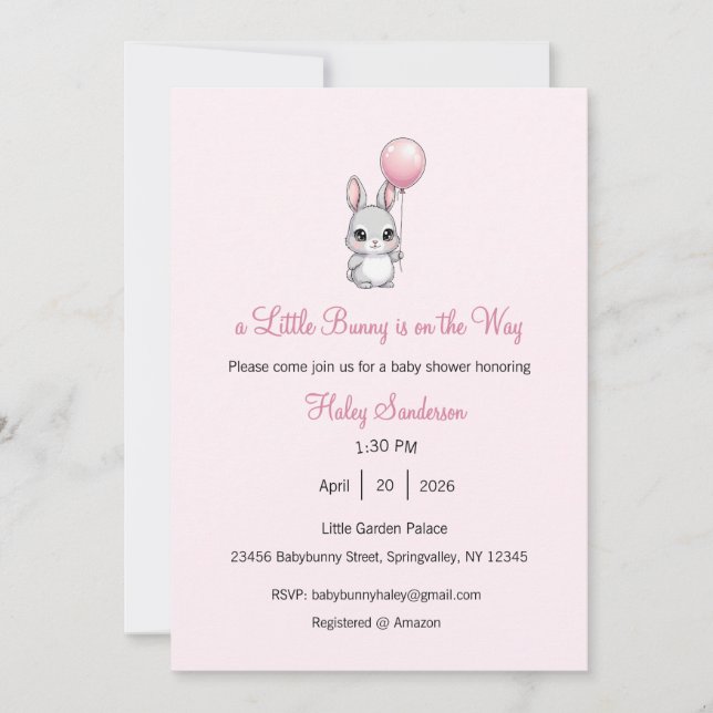 A Little Bunny is on the Way Invitation, Baby  Einladung (Vorderseite)