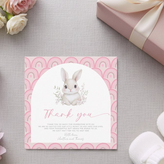 A Little Bunny Pink Rainbow Baby Shower  Dankeskarte (Von Creator hochgeladen)