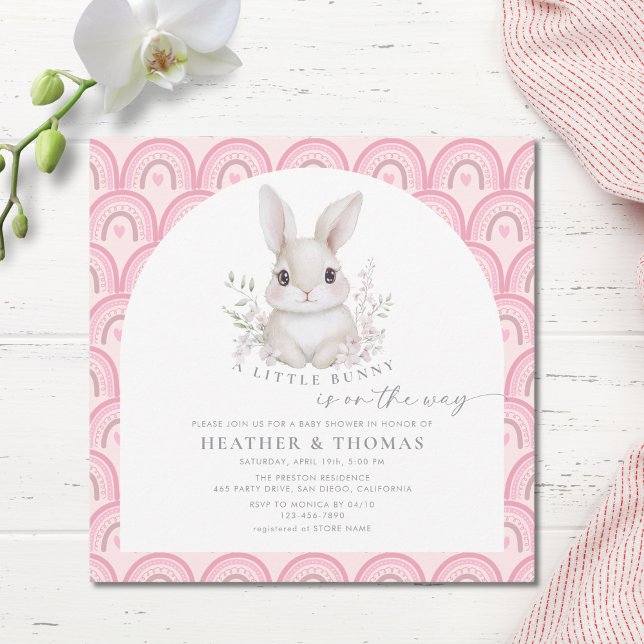 A Little Bunny Pink Rainbow Baby Shower Invitation (Von Creator hochgeladen)
