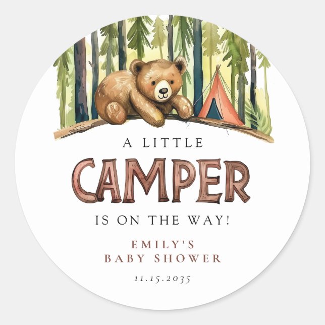 A Little Camper Forest Baby Shower Runder Aufkleber (Vorderseite)