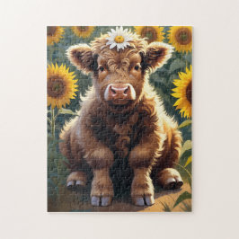 A little cow in a sunflower field puzzle
