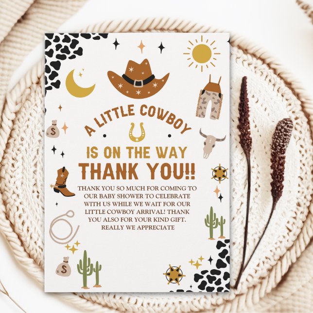 A Little Cowboy Is on The Way Cute Baby Shower Dankeskarte (Von Creator hochgeladen)