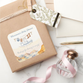 A Little Cowboy Western Canyon Baby Shower Quadratischer Aufkleber