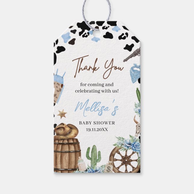 A Little Cowboy Wild West Boy Blue Thank You Favor Geschenkanhänger (Vorderseite)